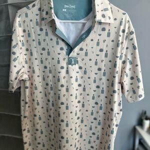Book Bros Cream and Blue Patterned Polo Shirt